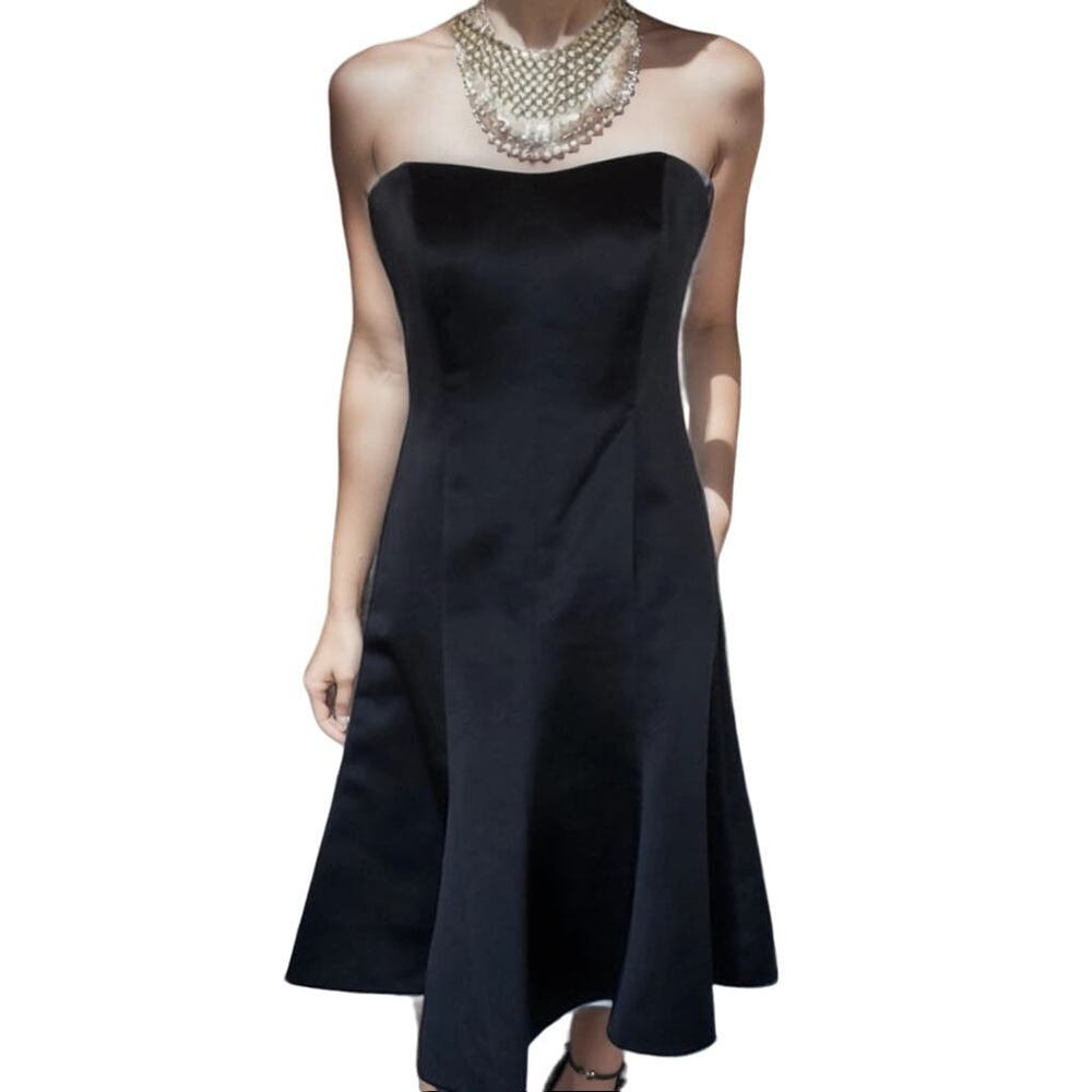 Davids Bridal Strapless Little Black Dress Satin A-Line Womens 8 Semi Formal Zip